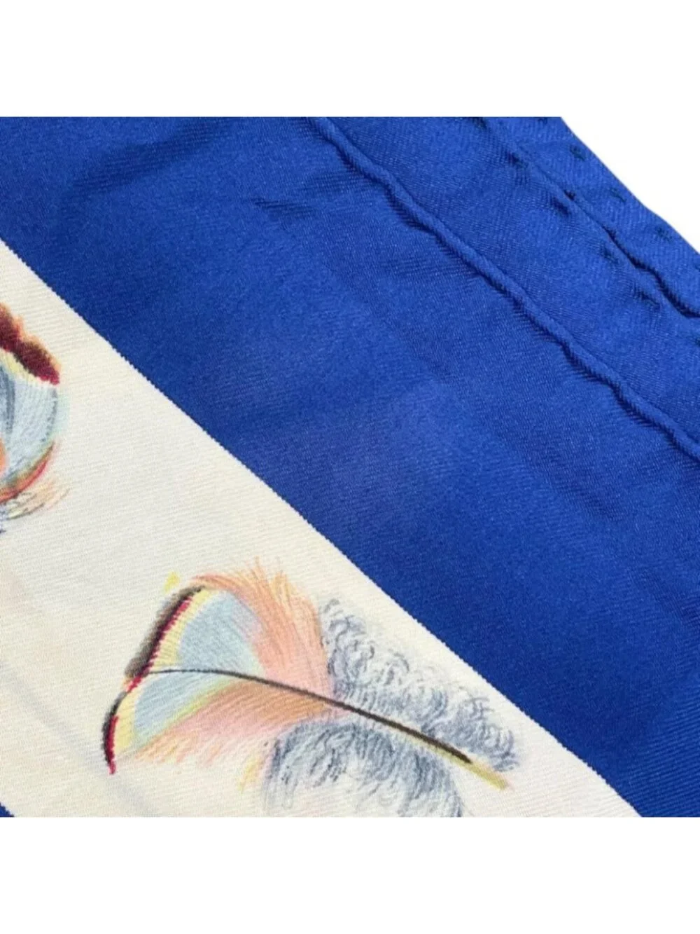 Hermes Carre 90 Plumes Scarf Silk Blue Feather Pattern